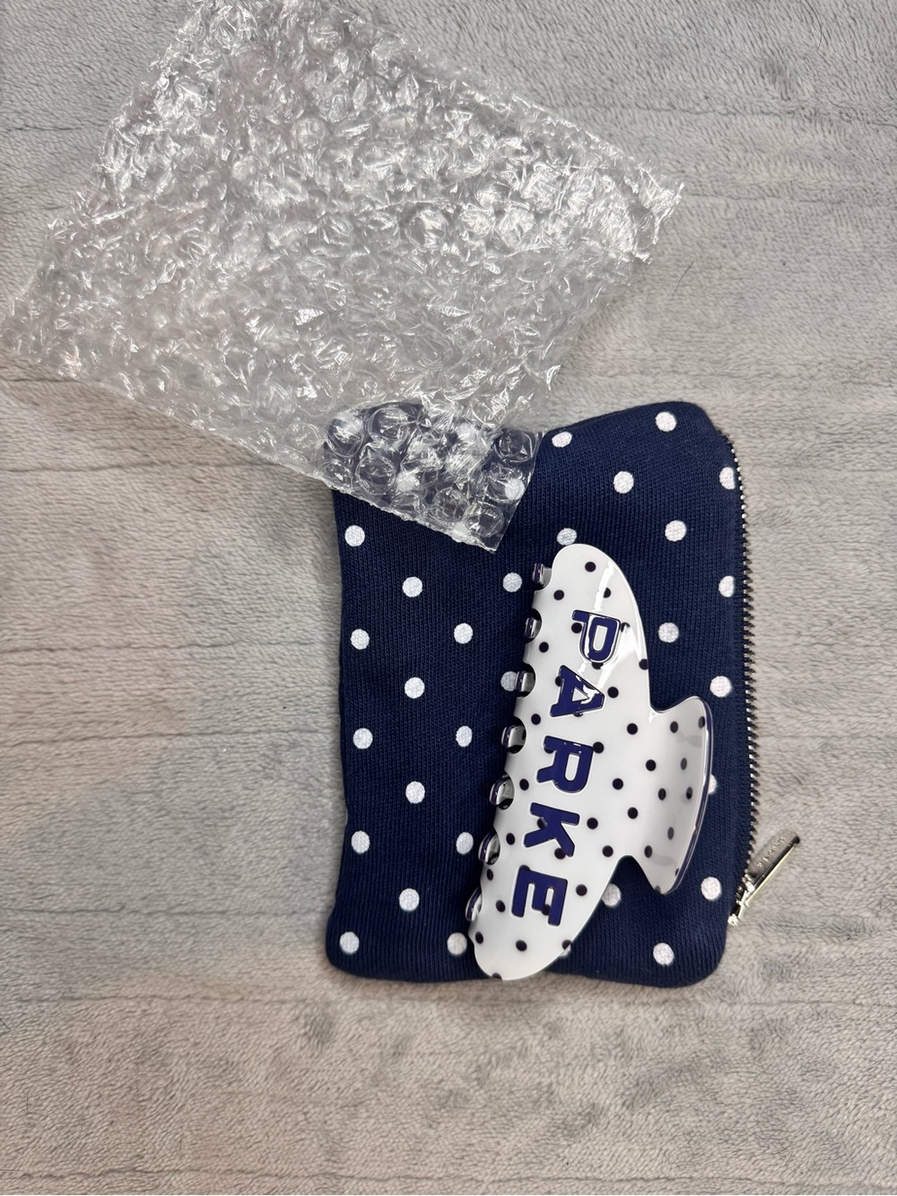 Parke white Navy Polka Dot hair clip with Purse